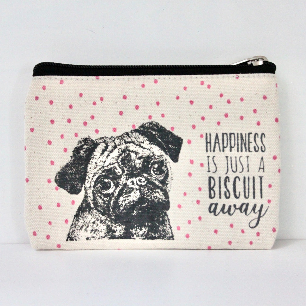 'Happiness is just a biscuit away' Pug Purse