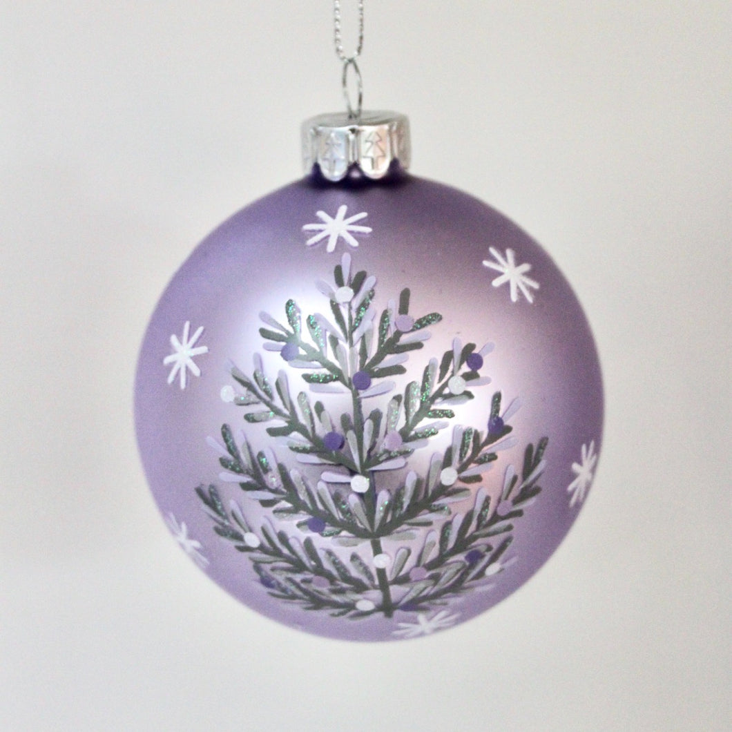 Matt Lilac Glass Ball with Silver Tree