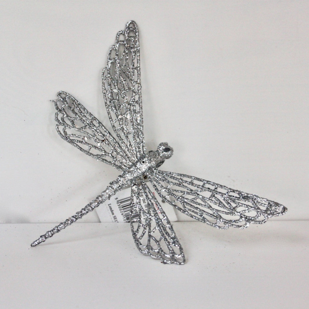 Silver Glitter Dragonfly Clip