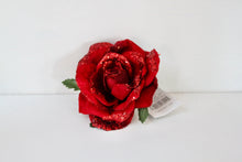 Load image into Gallery viewer, Red Fabric Glitter Rose Clip
