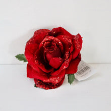 Load image into Gallery viewer, Red Fabric Glitter Rose Clip

