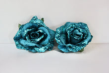 Load image into Gallery viewer, Blue Fabric Glitter Rose Clip
