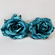 Load image into Gallery viewer, Blue Fabric Glitter Rose Clip
