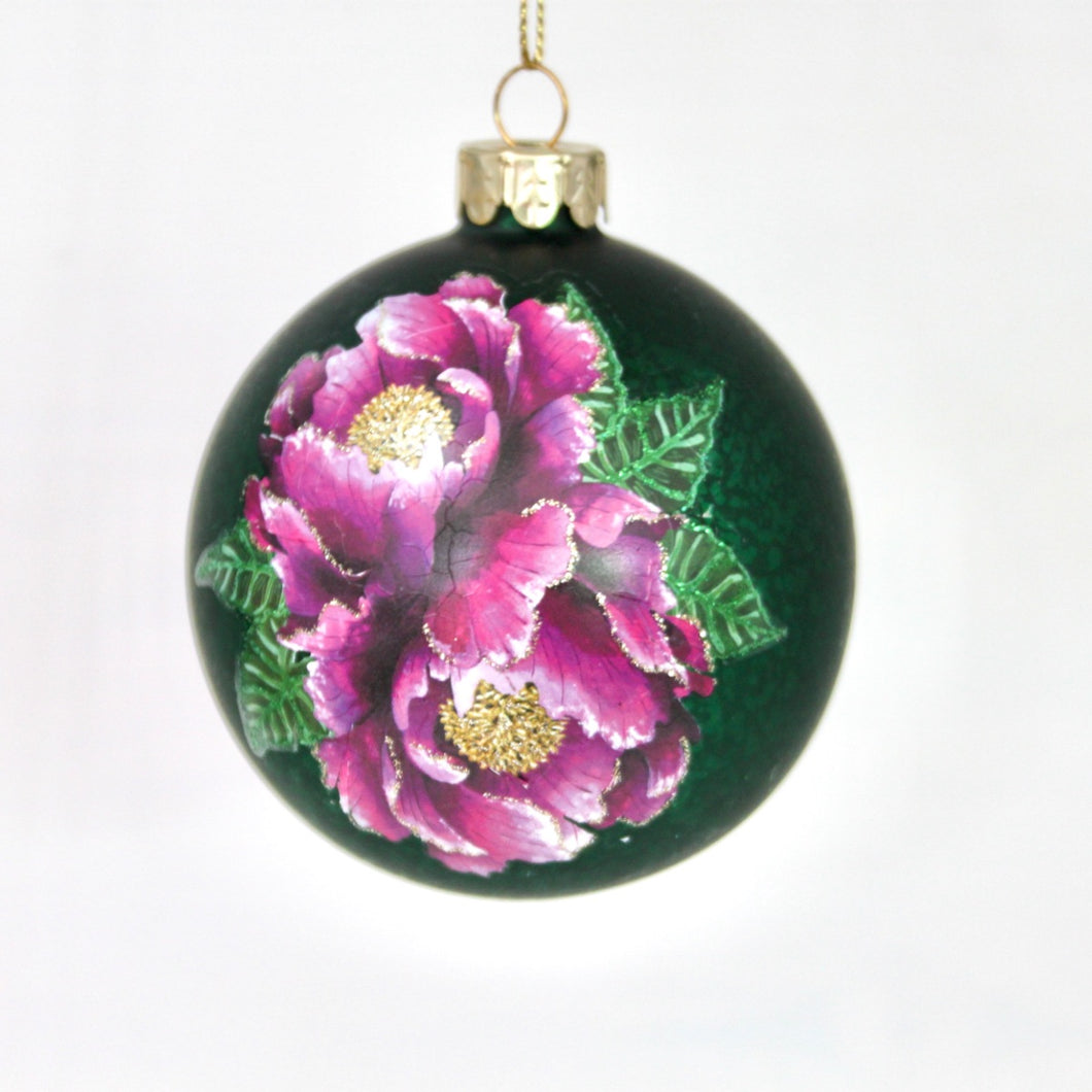 Antique Style Green Baubles with Purple Flowers