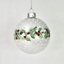 Load image into Gallery viewer, Matt Silver/White Glass Bauble with Berry Band
