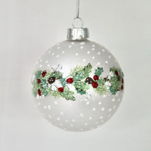 Load image into Gallery viewer, Matt Silver/White Glass Bauble with Berry Band
