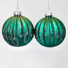 Load image into Gallery viewer, Ribbed Peacock Glass Bauble Set
