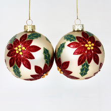 Load image into Gallery viewer, Matt Glass Baubles with Red Poinsettia
