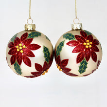 Load image into Gallery viewer, Matt Glass Baubles with Red Poinsettia
