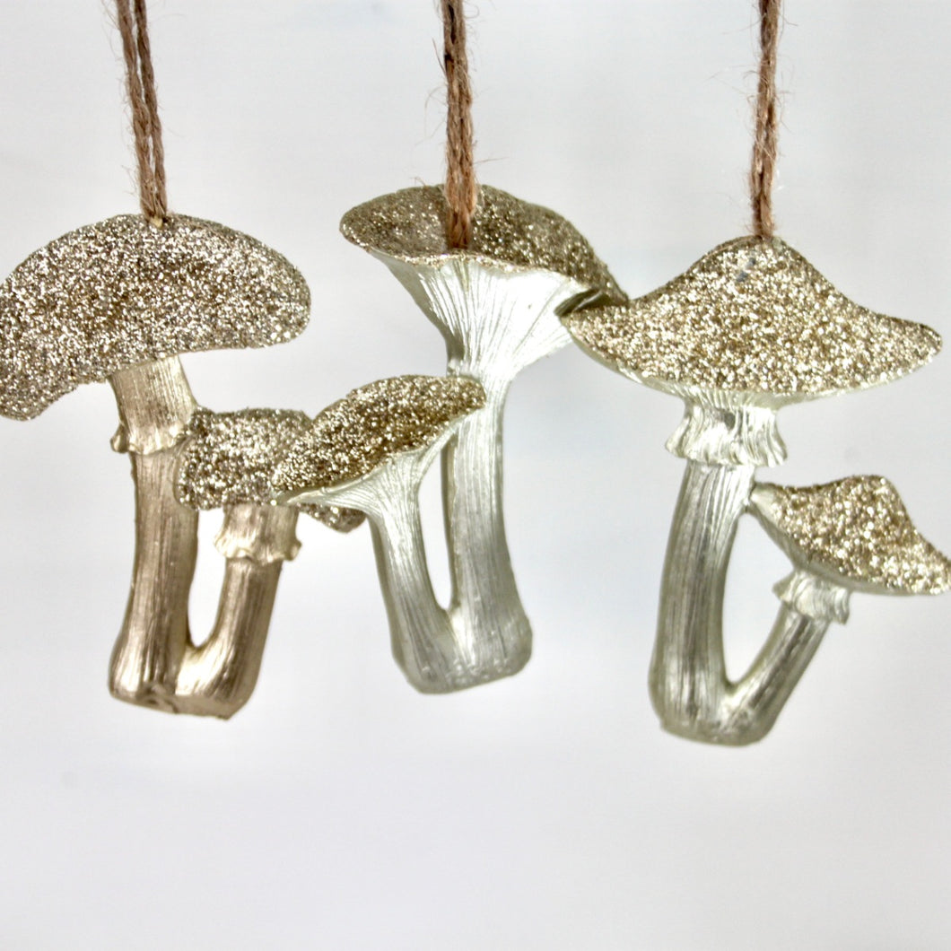 Pale Gold Glitter Toadstool Decorations