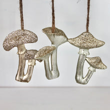 Load image into Gallery viewer, Pale Gold Glitter Toadstool Decorations

