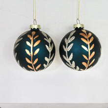 Load image into Gallery viewer, Matt Teal Ball with Glitter Leaves
