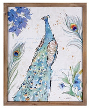 Load image into Gallery viewer, Peacock Fabric Framed Distressed Print
