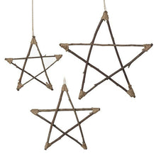 Load image into Gallery viewer, Set of 3 Wooden Rattan Hanging Stars
